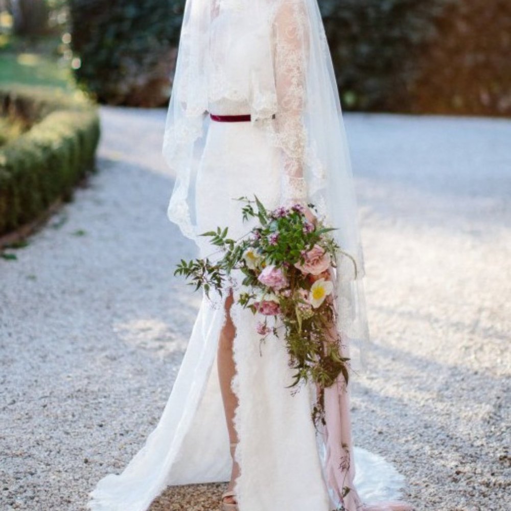 Long Sleeve Lace Wedding Dress With Front Slit